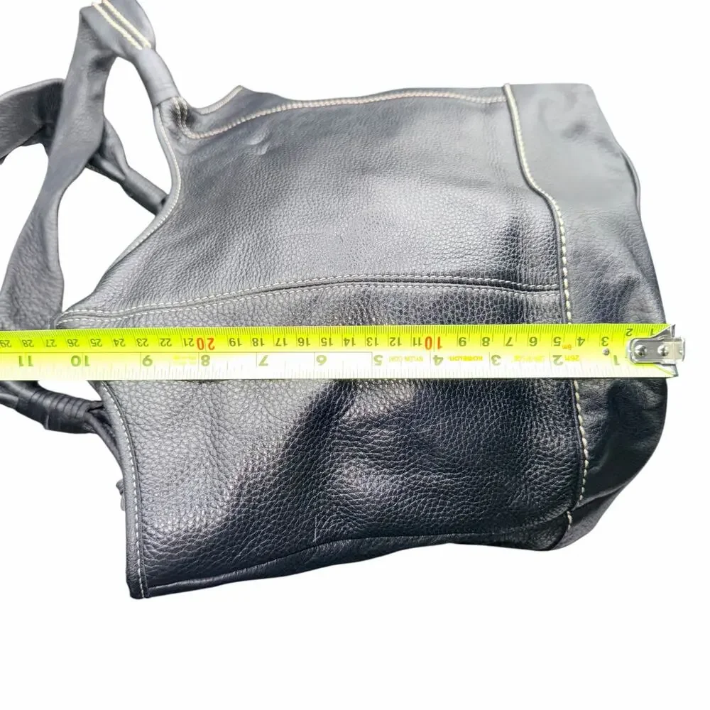 Luxy Black Leather Tote Bag Contrast Stitch Shoulder Handbag